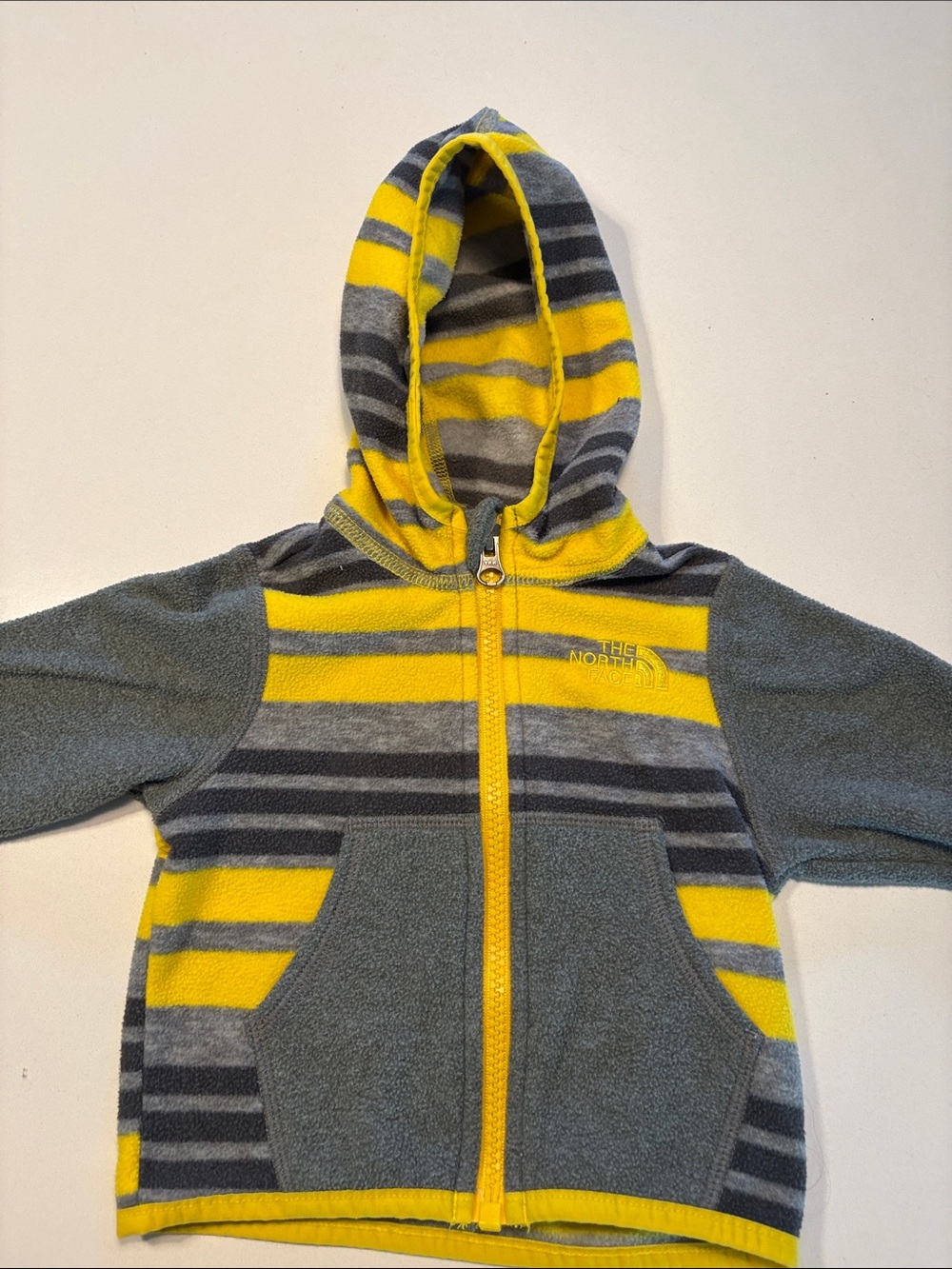The North Face Baby Yellow & Gray Striped Fleece Zip Hoodie